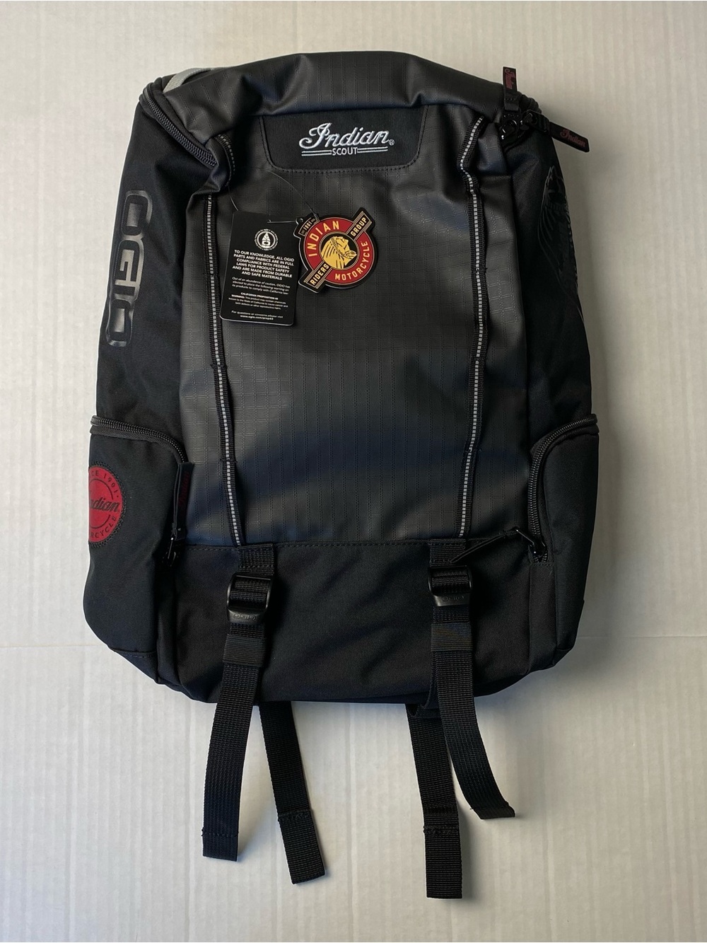 Indian Scout Motorcycle Ogio Backpack Black Red 19" x 11” x 3.5” NWT